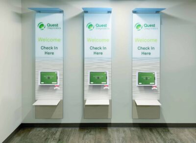 three Quest kiosks