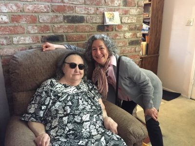 Cathy Skivers with Linda Dardarian in Cathy's Hayward home