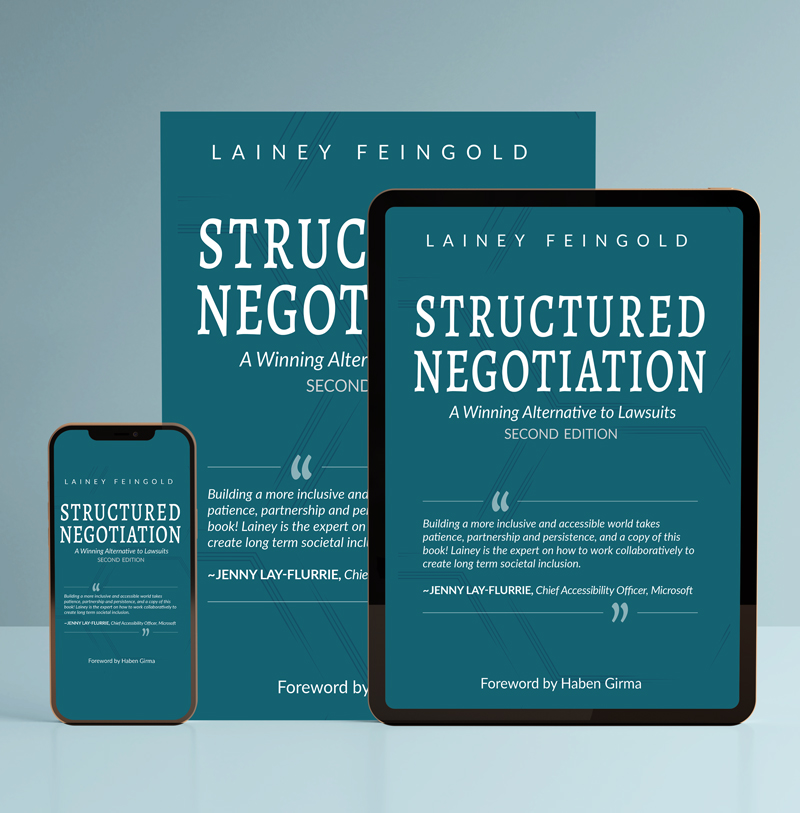 Structured Negotiation cover shown on paperback, ipad, and phone