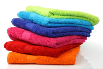 a colorful stack of bath towels