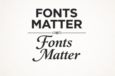 image of text divided by a horizontal line. Above the line the words FONTS MATTER are in all caps in a bold sans serif font. Below the line the same words are in a serif font in italics